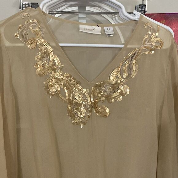 CHICO'S size 0 (small 4/6) embellished sheer tunic EUC luxe - Picture 3 of 6